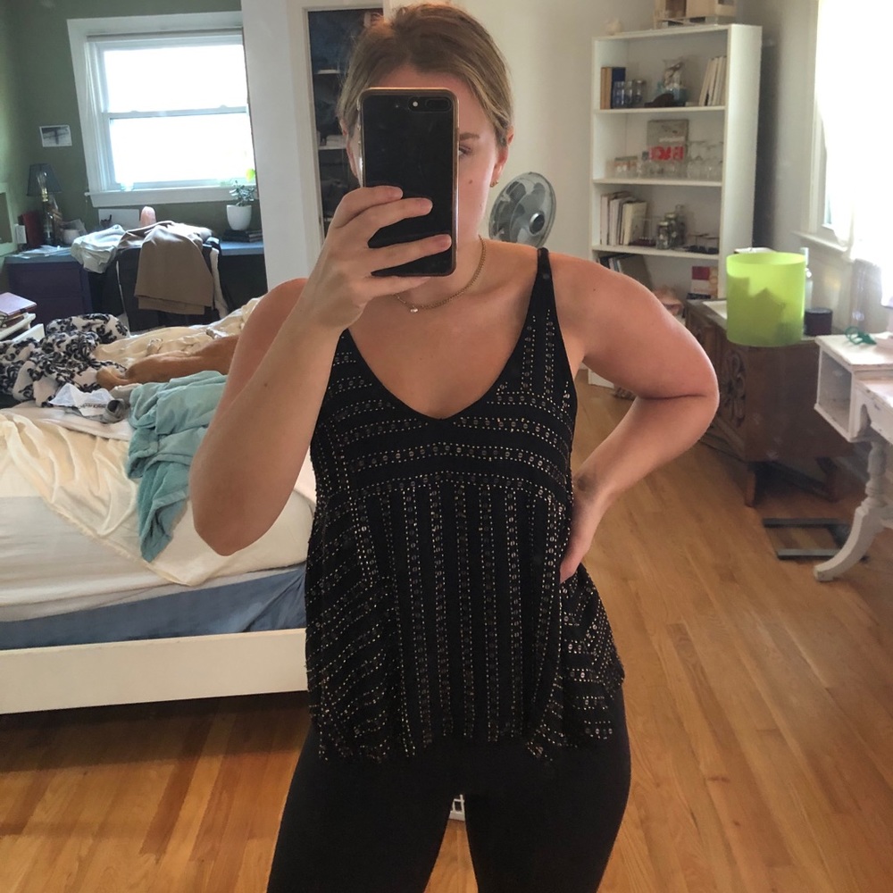free people gold beaded black tank
